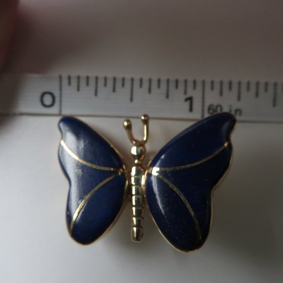 Lapis In 18K Yellow Gold Butterfly Brooch/Pendant - Picture 11 of 12